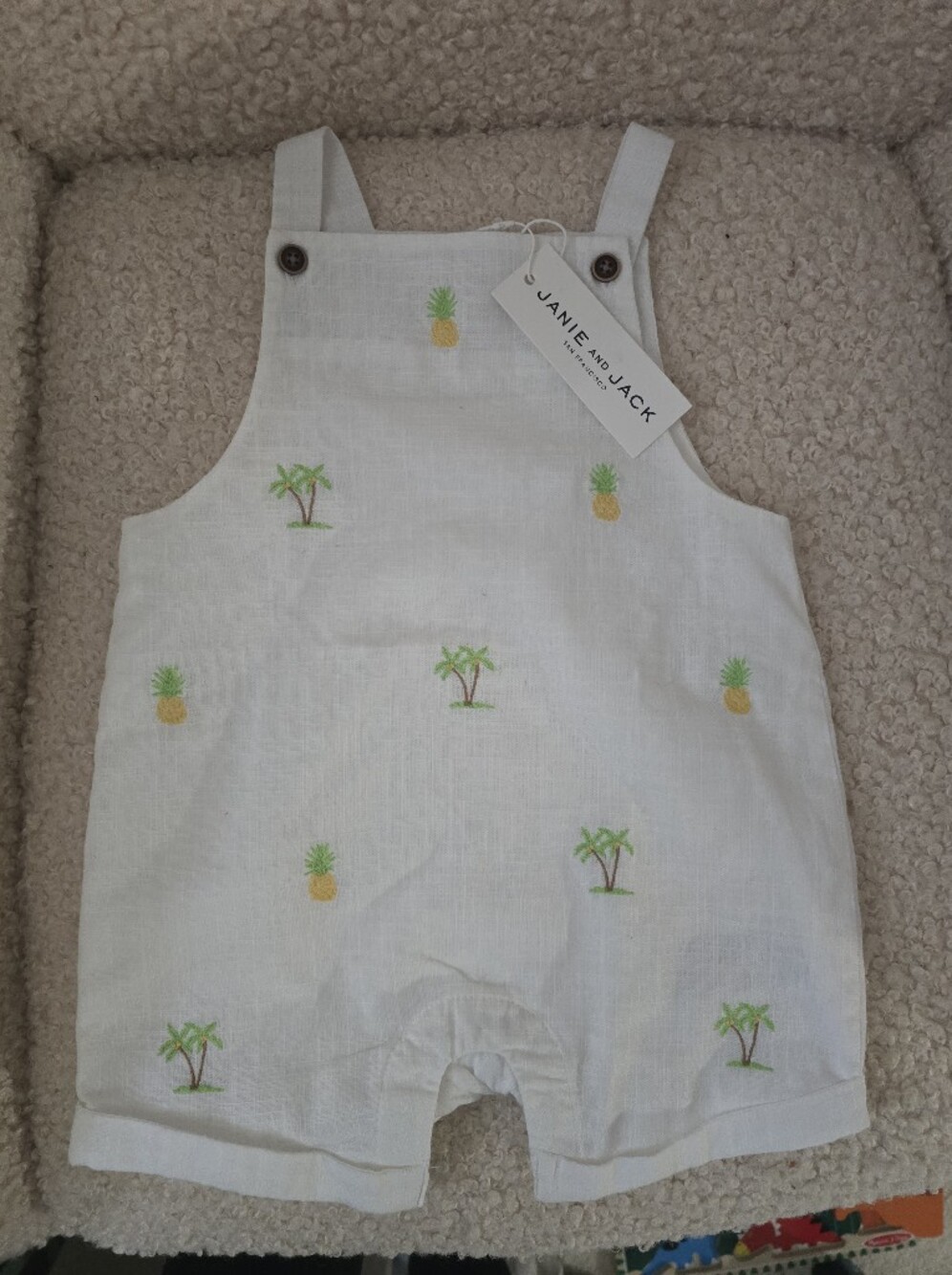 Janie and Jack White Embroidered Pineapple & Palm Jumper